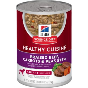 Hill's Science Diet Adult Healthy Cuisine Canned Dog Food, Braised Beef, Carrots & Peas Stew, 12.5 oz