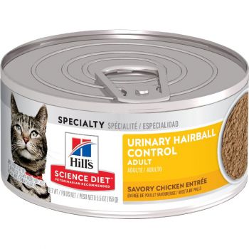 Hill's Science Diet Adult Urinary & Hairball Control Canned Cat Food, Savory Chicken Entrée, 5.5 oz