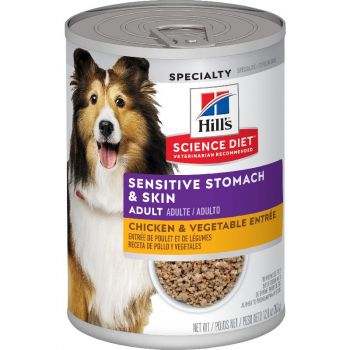 Hill's Science Diet Adult Sensitive Stomach & Skin Canned Dog Food, Chicken & Vegetable Entrée, 12.8 oz