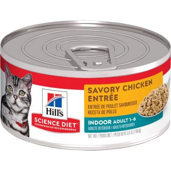 Hill's Science Diet Adult Indoor Canned Cat Food, Savory Chicken Entrée, 5.5 oz