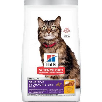 Hill's Science Diet Adult Sensitive Stomach & Skin Dry Cat Food, Chicken & Rice Recipe, 15.5 lb Bag