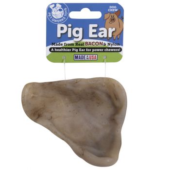 Pet Qwerks Bacon Flavored Pig Ear Nylon Dog Chew Toy, Medium