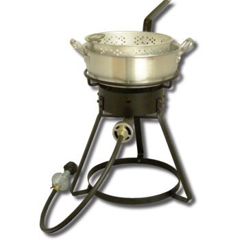 King Kooker 16” Bolt Together Propane Outdoor Cooker Package with Aluminum Fry Pan and Basket