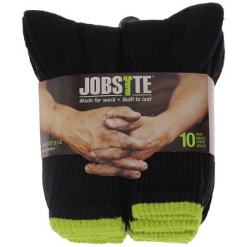 JobSite Men's Crew Socks, Size 10-13, 10 pk