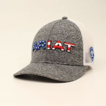 Grey Embroidered USA Flag Logo Snap Back Cap