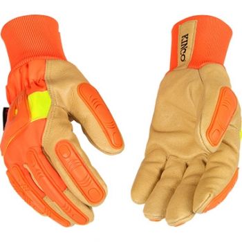 Lined Hi-Vis Orange Grain Pigskin Palm With Impact Protection & Knit Wrist