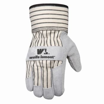 Heavy Duty Leather Palm Work Gloves with Safety Cuff (Wells Lamont 4000)