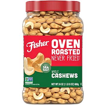 Fisher Snack Oven Roasted Never Fried Whole Cashews, 24oz