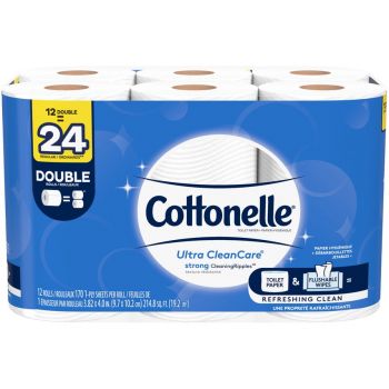 Cottonelle Ultra CleanCare Double Roll Toilet Paper Bath Tissue, 12 Rolls