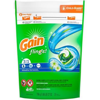 Gain flings! Liquid Laundry Detergent Pacs, Blissful Breeze, 35 count